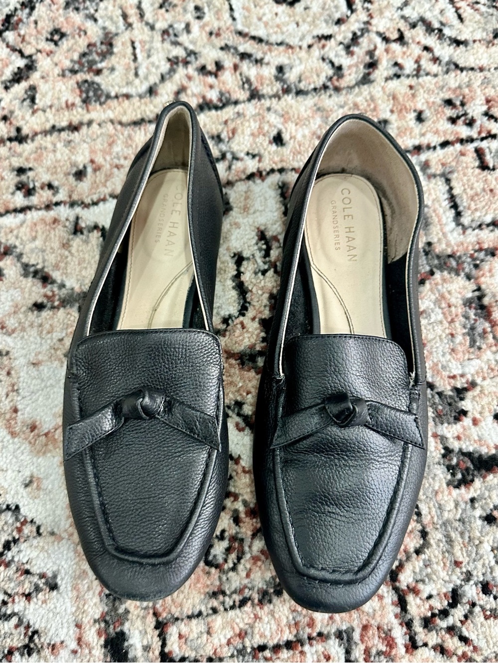 Cole Haan Black Leather Knot-Trim Loafers
